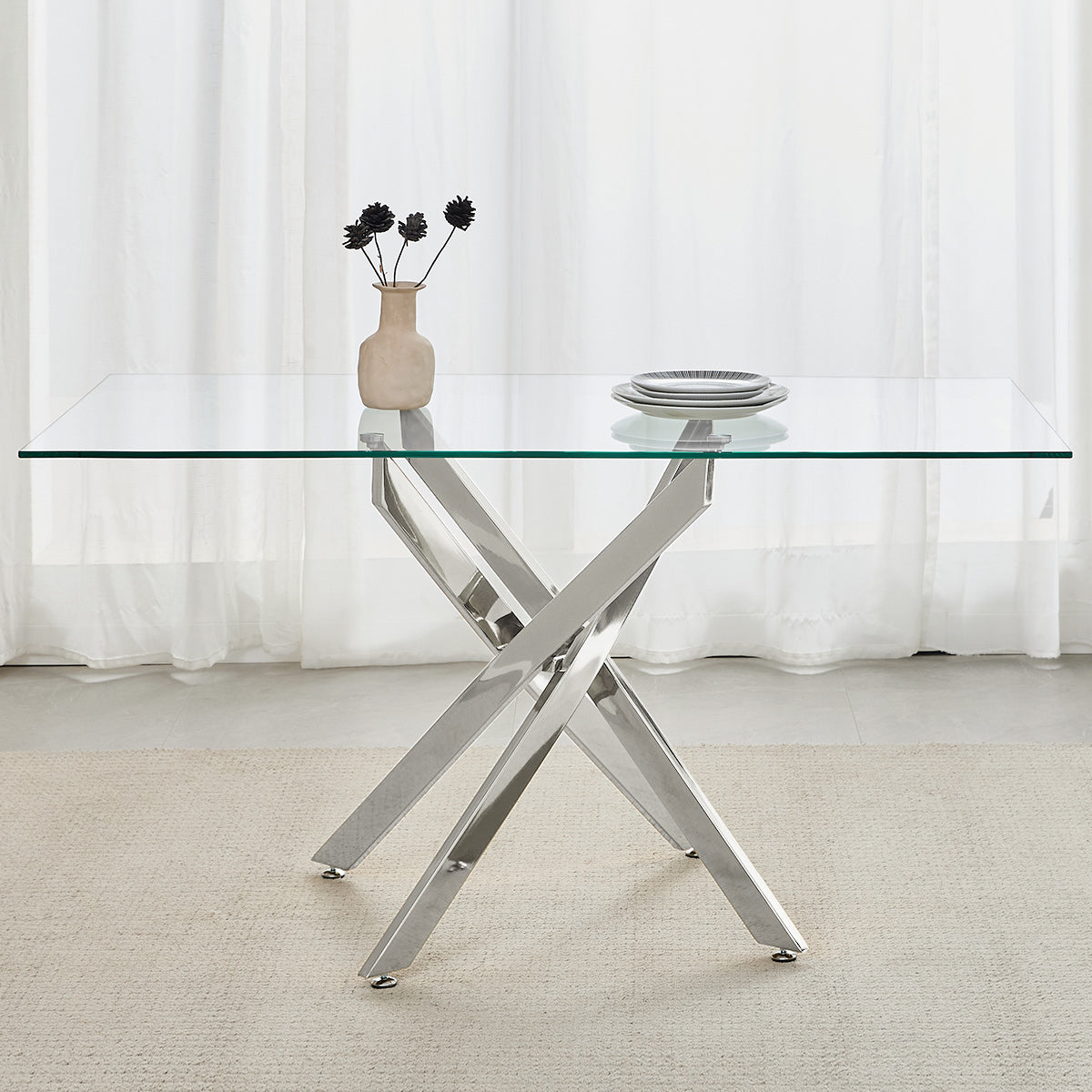 Jura 140cm Chrome Dining Table Glass