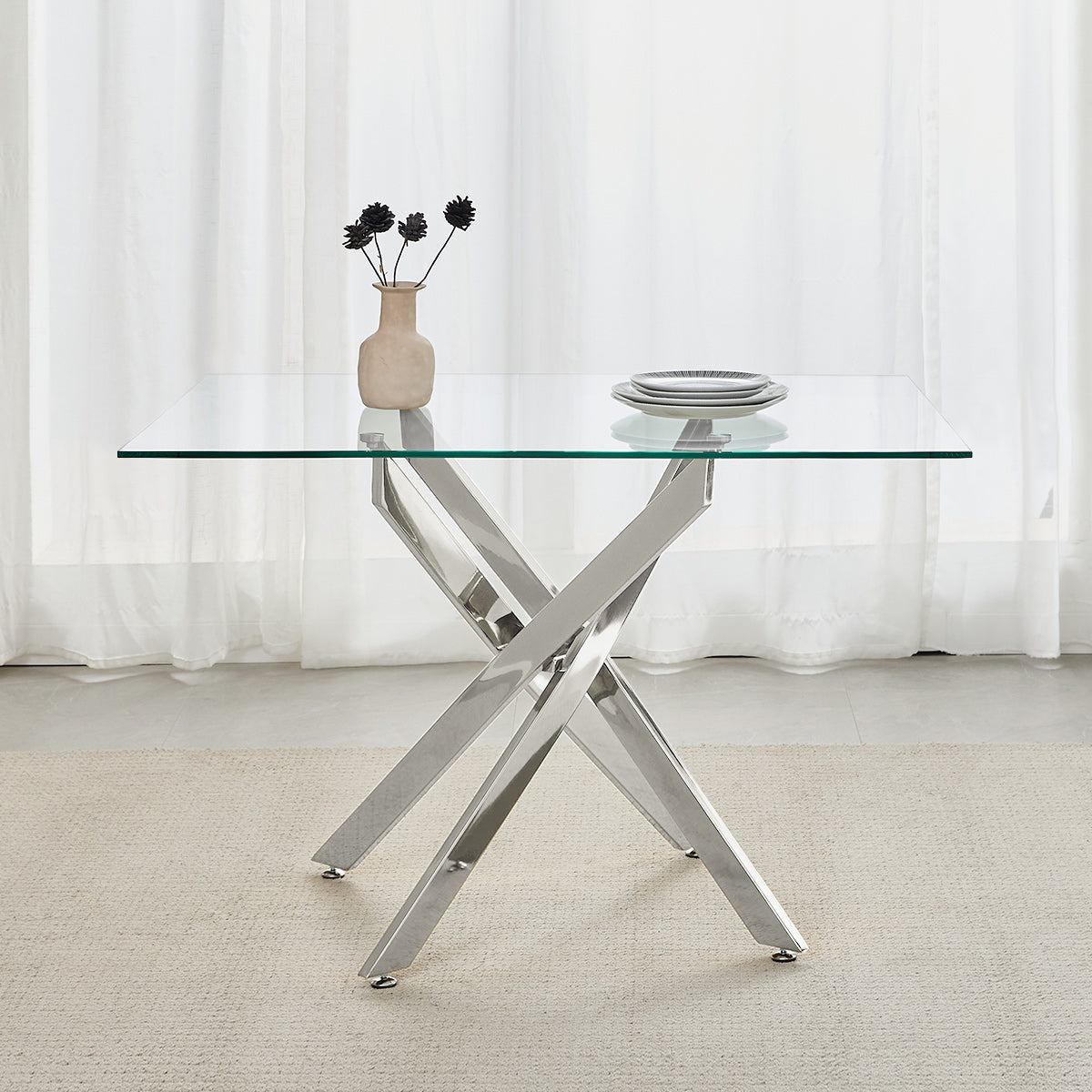 Coda 100cm Chrome Dining Table Glass