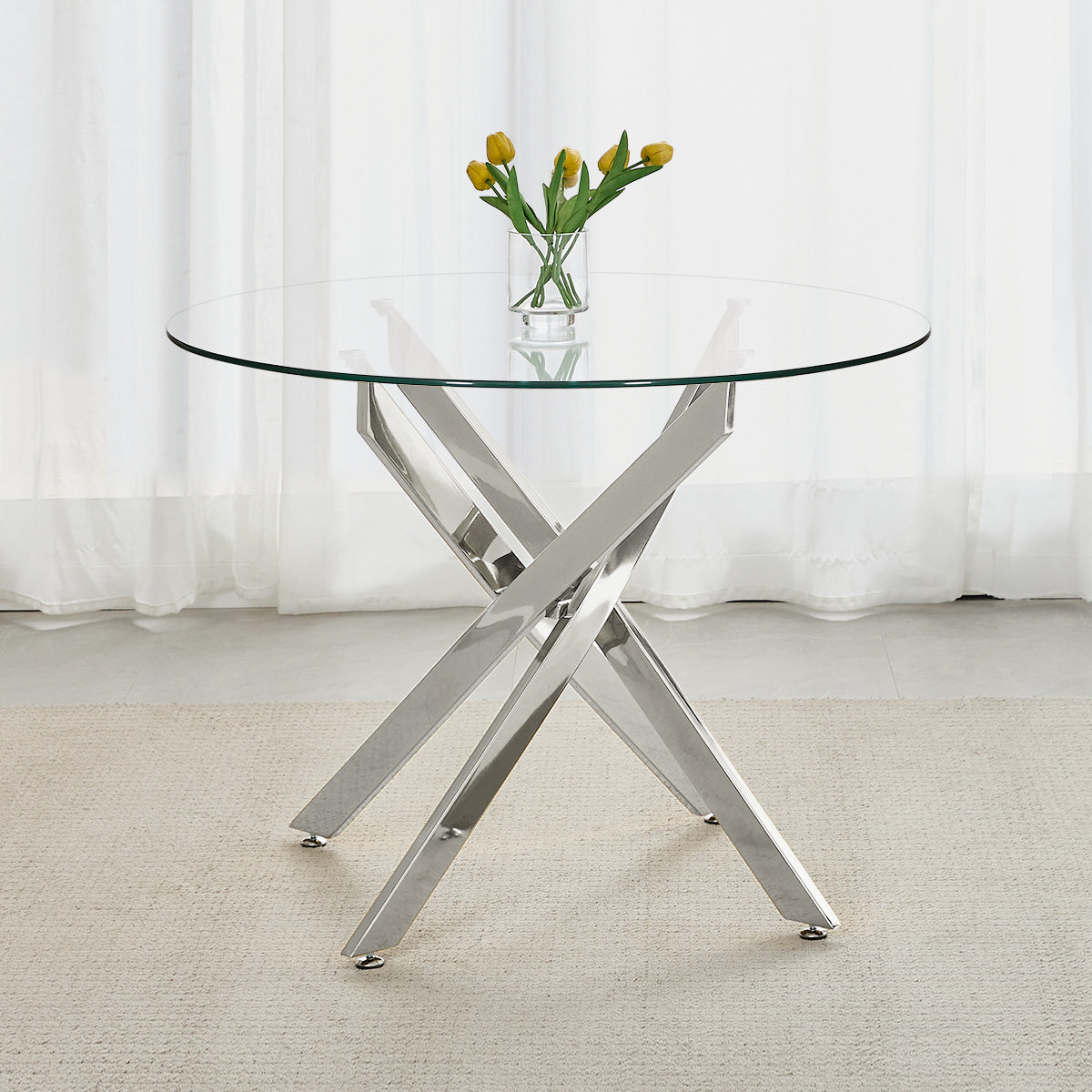 Sola 100cm Chrome Dining Table Glass