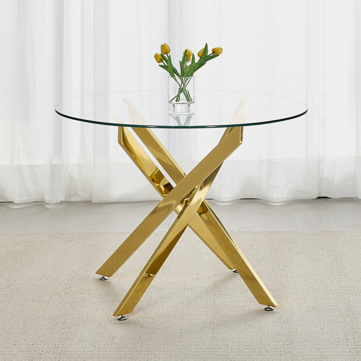 Sola 100cm Gold Dining Table Glass