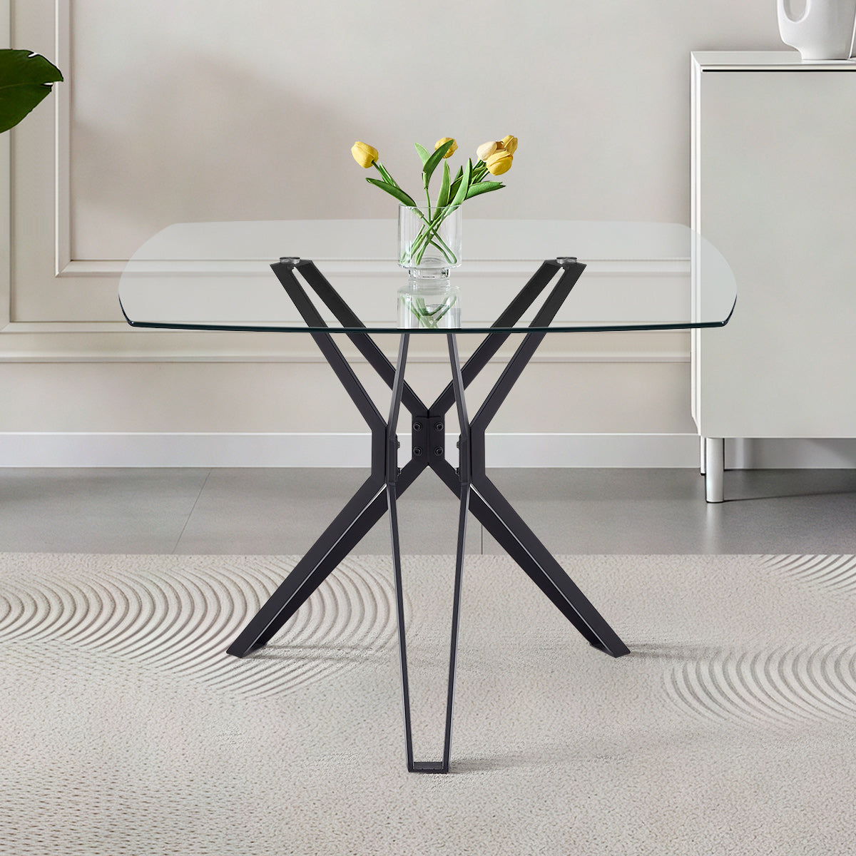 Deco 100cm Black Dining Table Glass