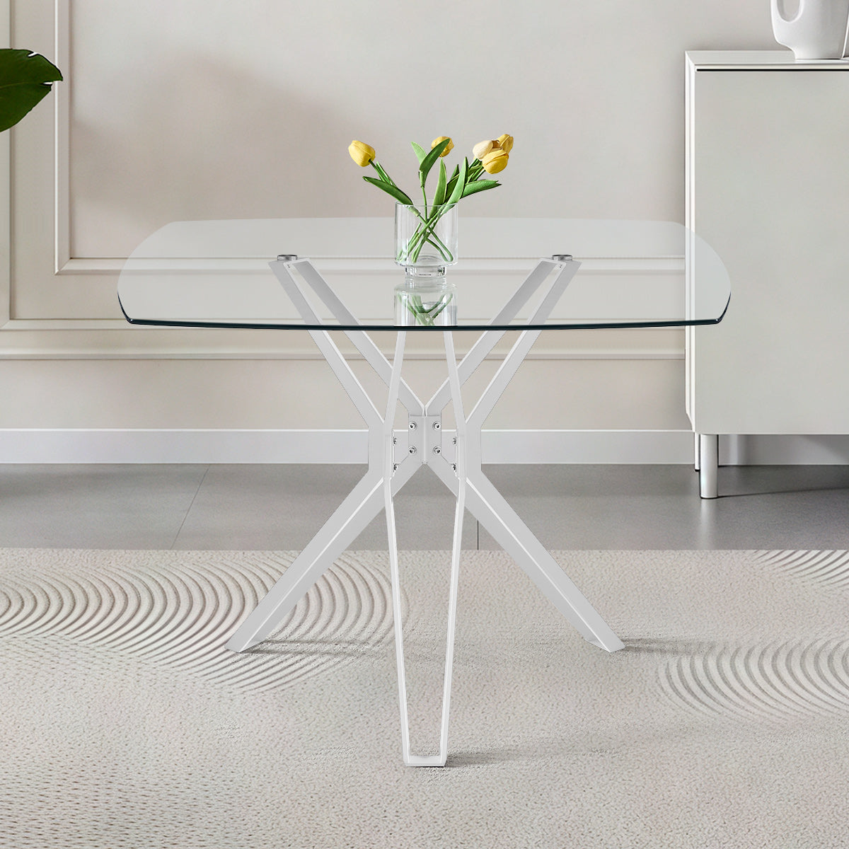 Deco 100cm White Dining Table Glass