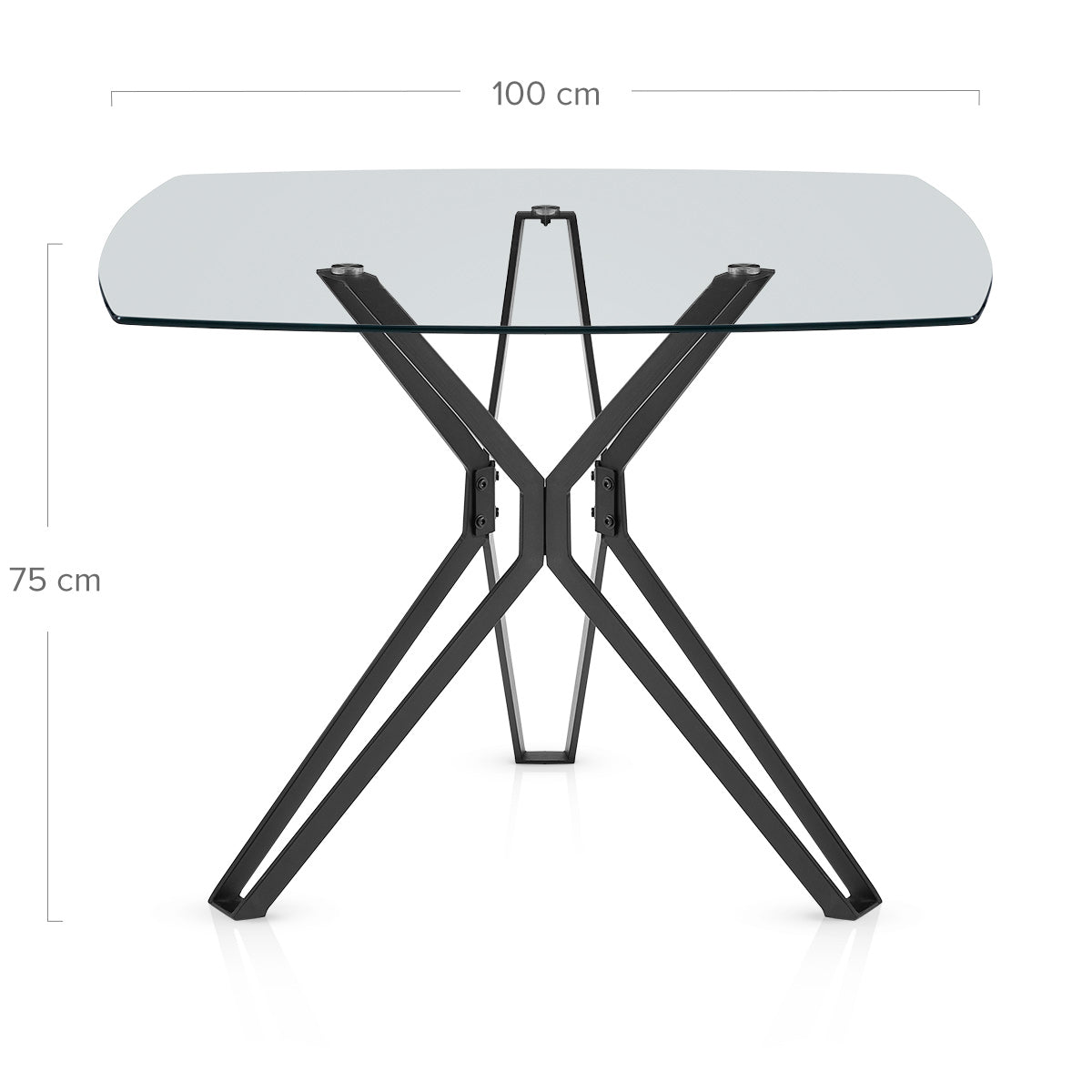 Hero 100cm Black Square Glass Table & 4 Mollie Faux Leather Chairs Dining Set