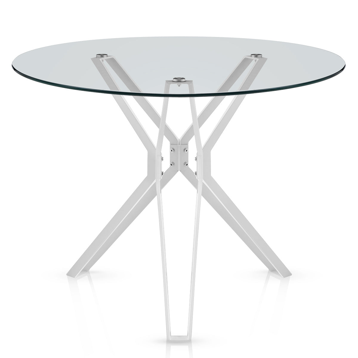 Deco 100cm White Dining Table Round Glass