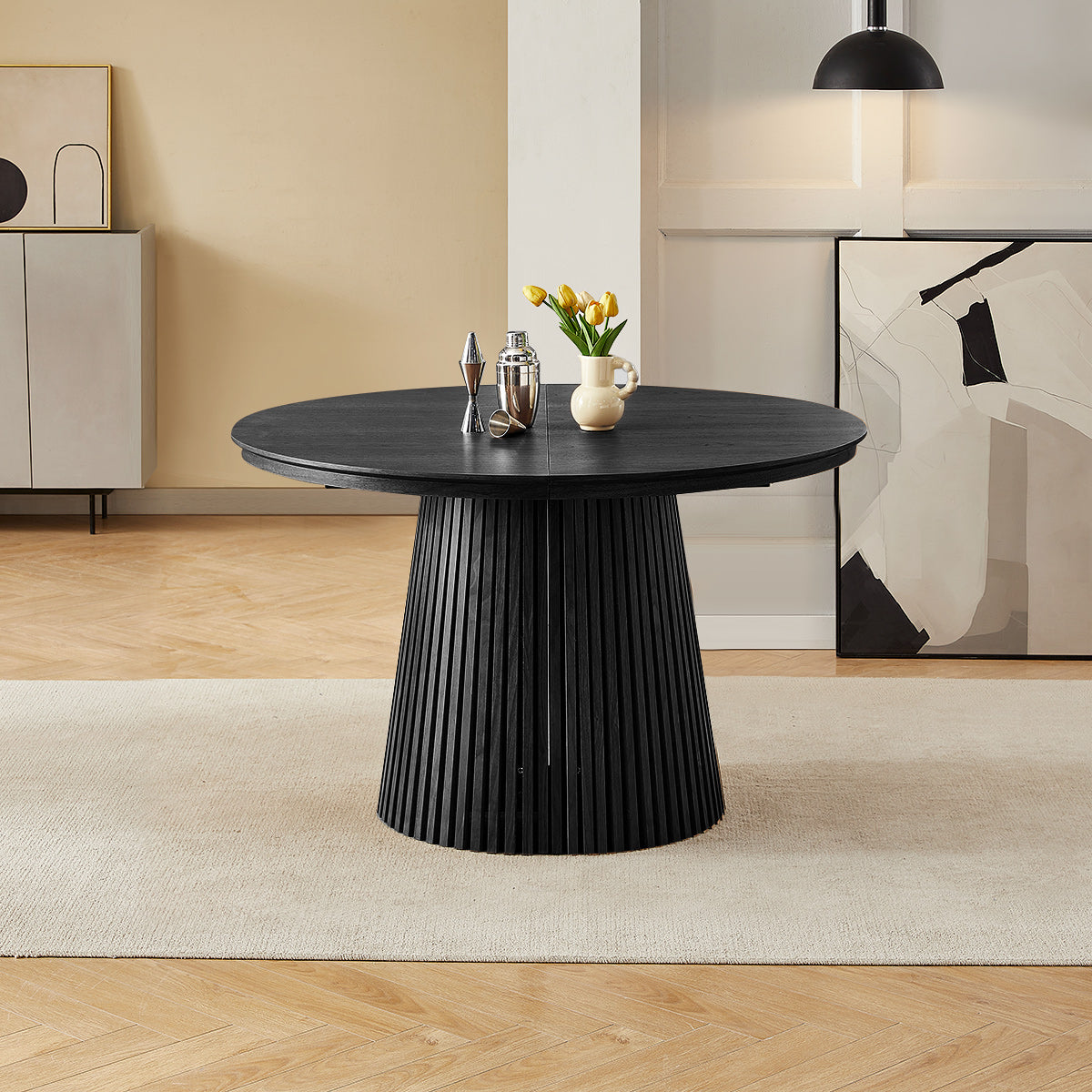 Loma 120-200cm Extending Oval Dining Table Black Wood