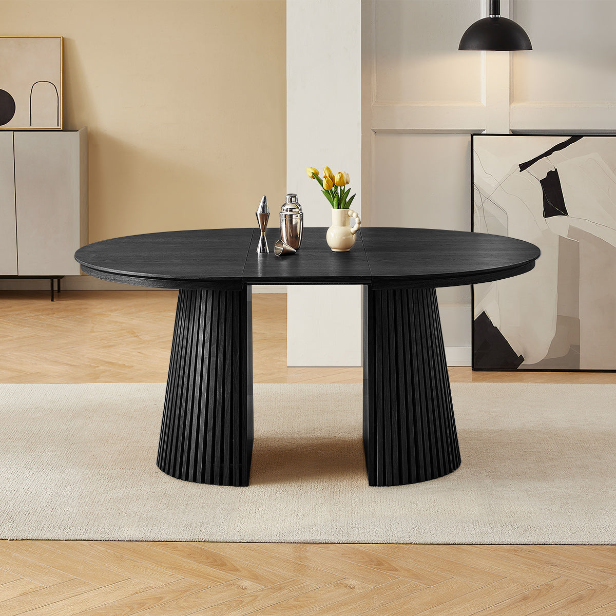 Loma 120-200cm Extending Oval Dining Table Black Wood