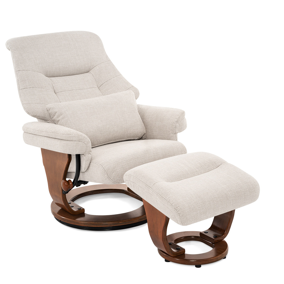 Tuscany Relaxer Chair & Stool Walnut Tweed Fabric