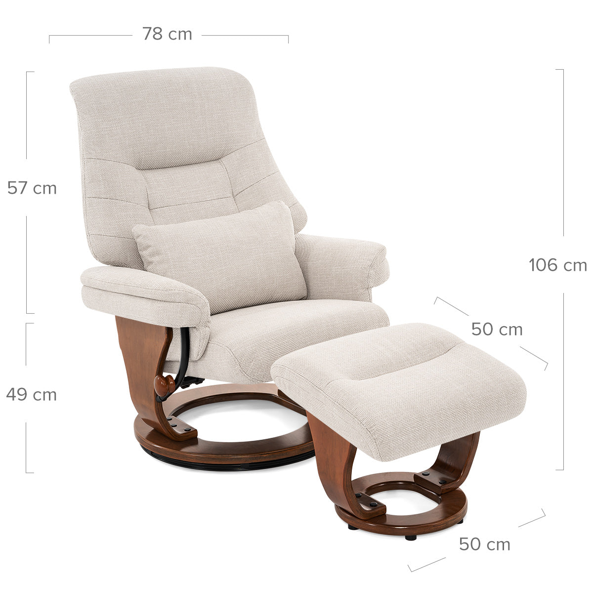 Tuscany Relaxer Chair & Stool Walnut Tweed Fabric