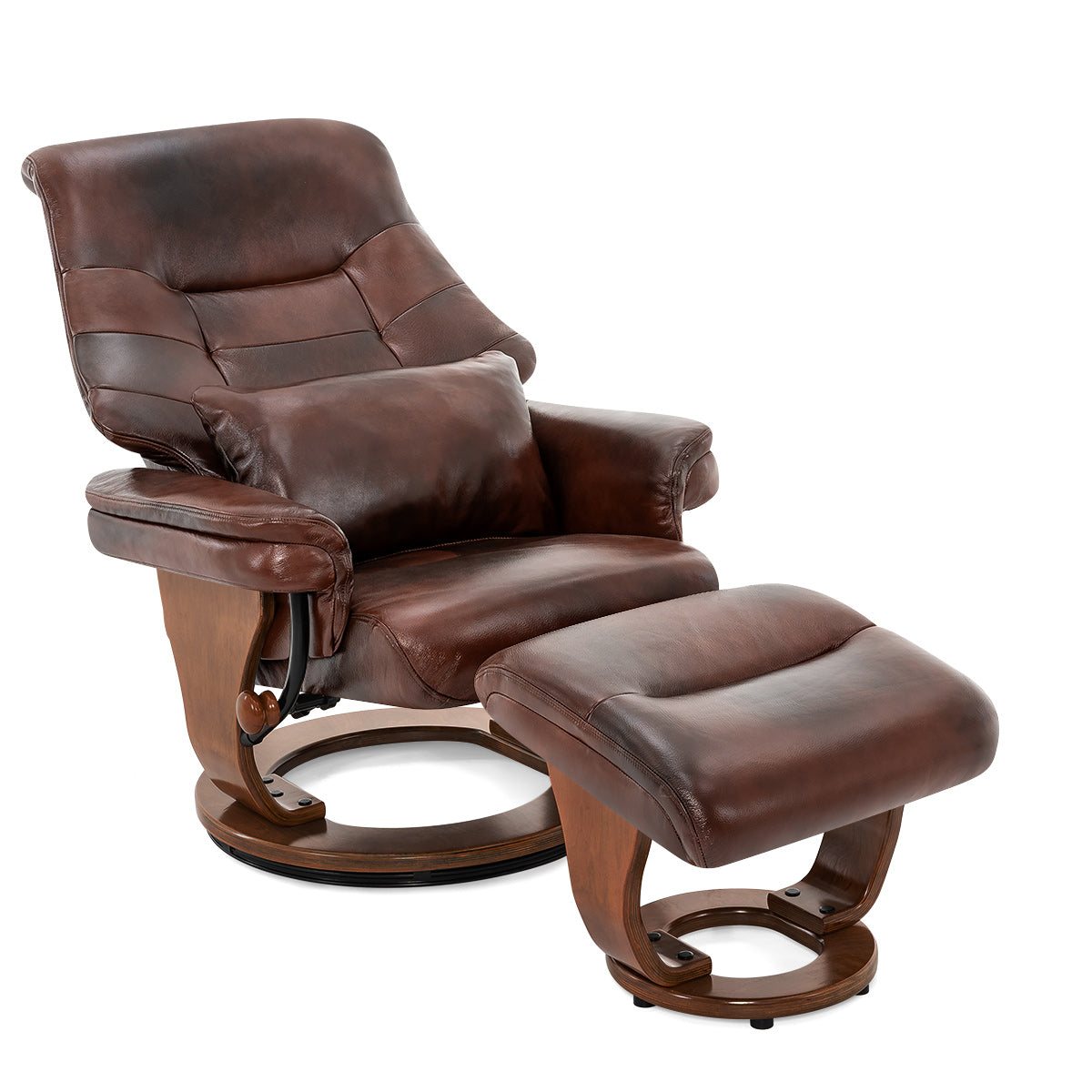 Tuscany Relaxer Chair & Stool Walnut Brown Leather