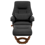 Tuscany Relaxer Chair & Stool Walnut Black Leather