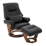 Tuscany Relaxer Chair & Stool Walnut Black Leather