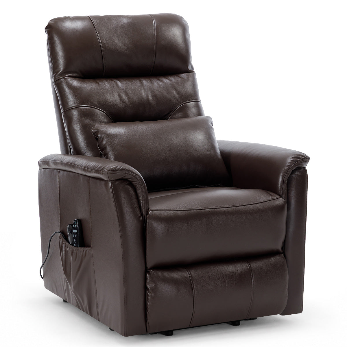 Padstow Brown Real Leather Faced Dual Motor Riser Recliner Chair, Heat & Massage
