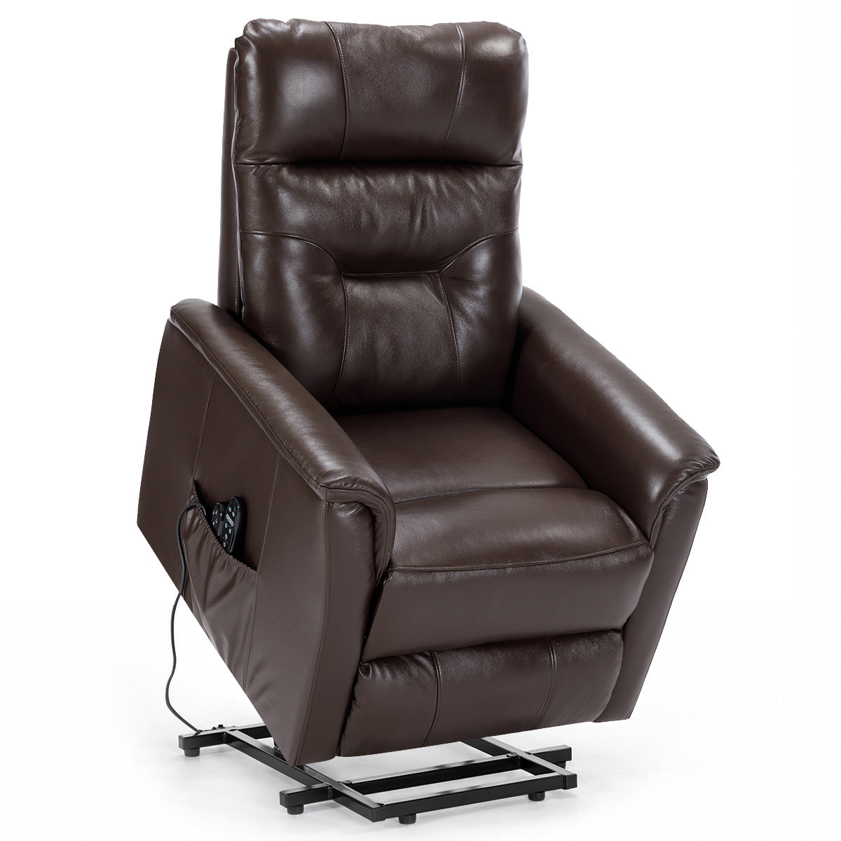 Padstow Brown Real Leather Faced Dual Motor Riser Recliner Chair, Heat & Massage