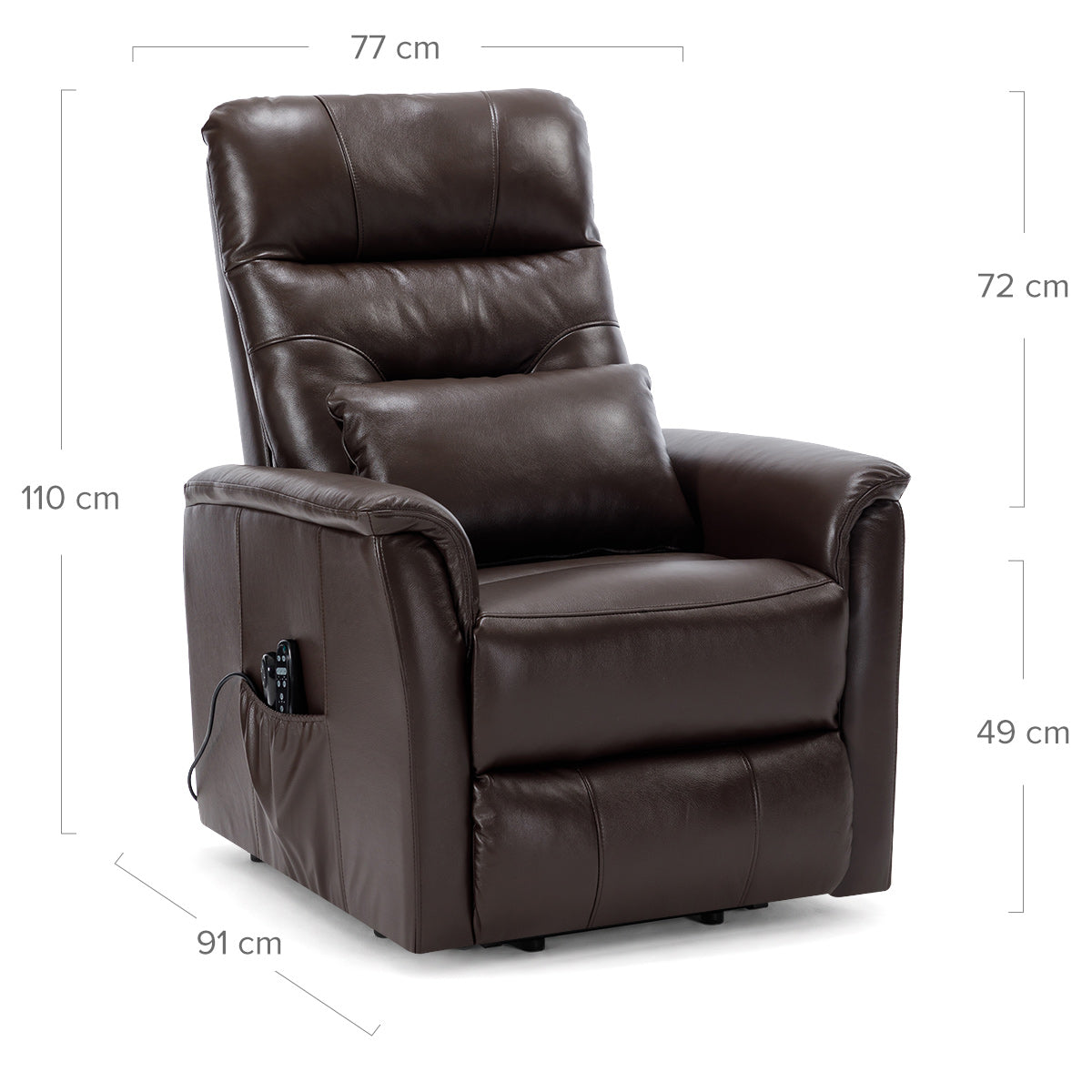 Padstow Brown Real Leather Faced Dual Motor Riser Recliner Chair, Heat & Massage