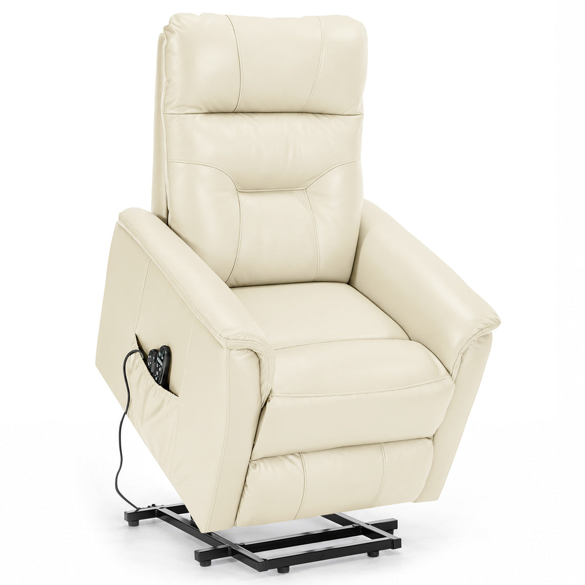 Padstow Cream Real Leather Dual Motor Riser Recliner Chair with Heat & Massage