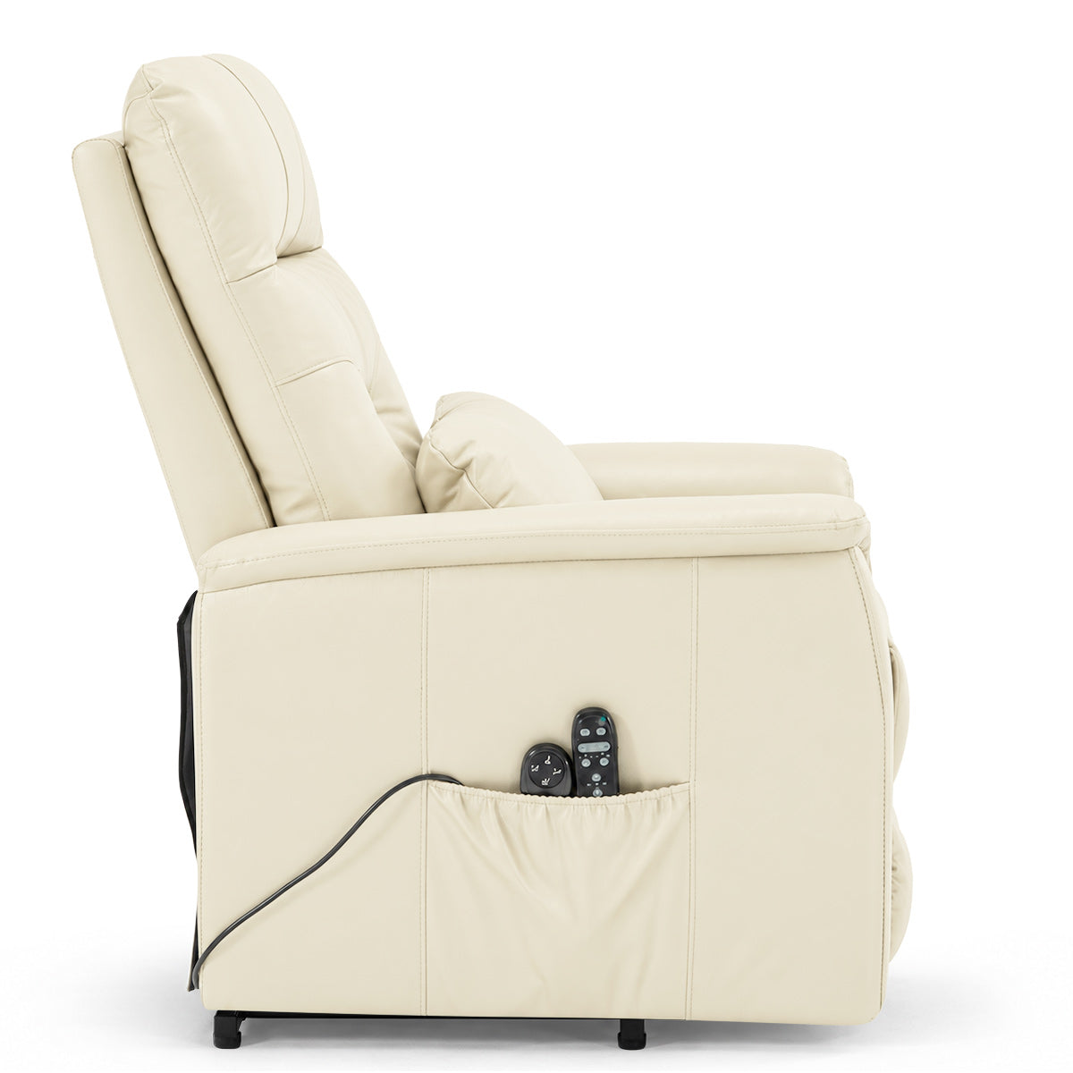 Padstow Cream Real Leather Dual Motor Riser Recliner Chair with Heat & Massage
