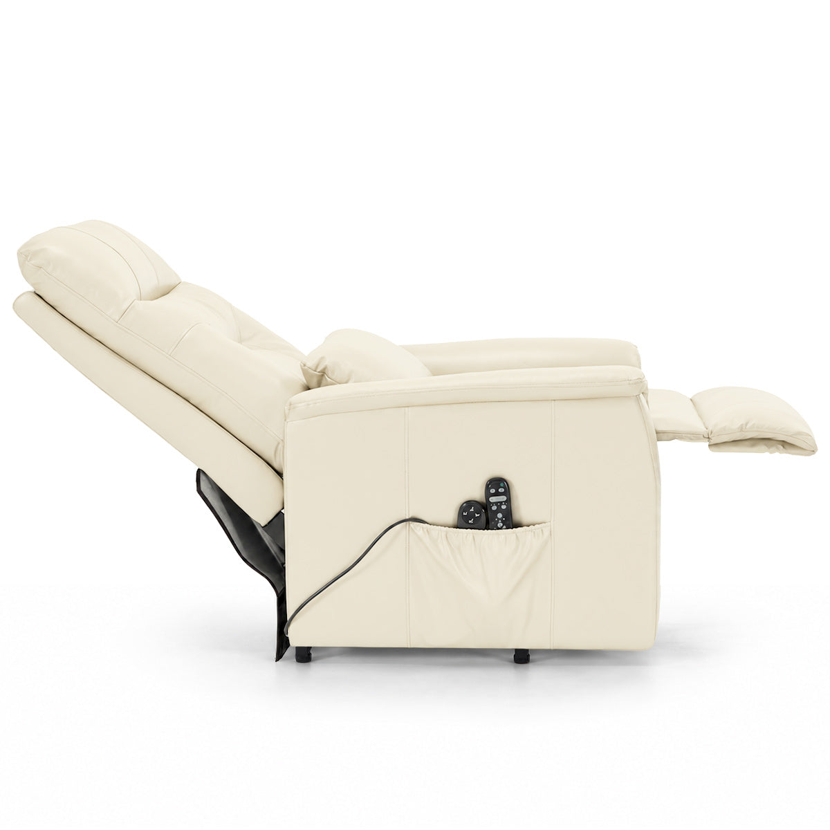 Padstow Cream Real Leather Dual Motor Riser Recliner Chair with Heat & Massage