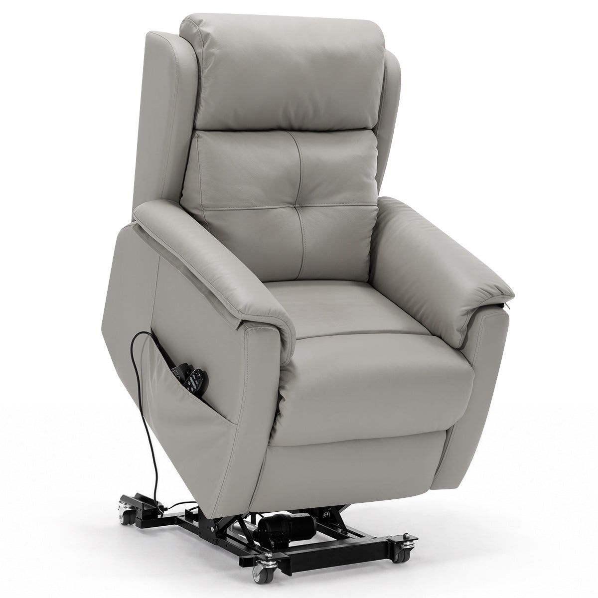Mayfair Grey Real Leather Faced Triple Motor Riser Recliner Chair with Heat & Massage