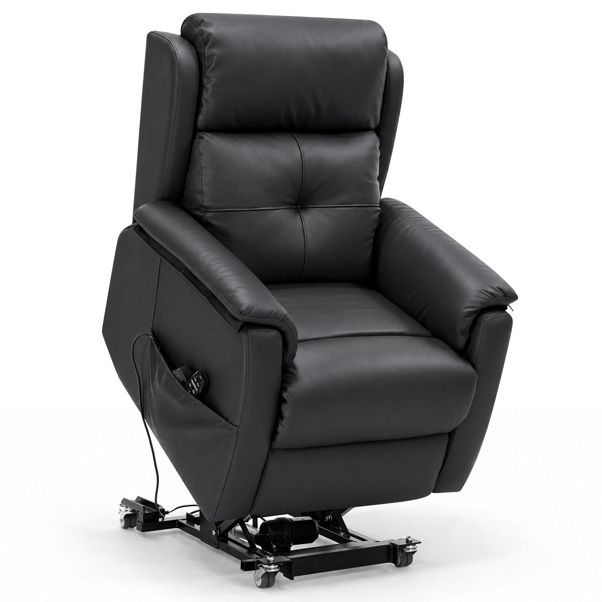 Mayfair Black Real Leather Faced Triple Motor Riser Recliner Chair with Heat & Massage