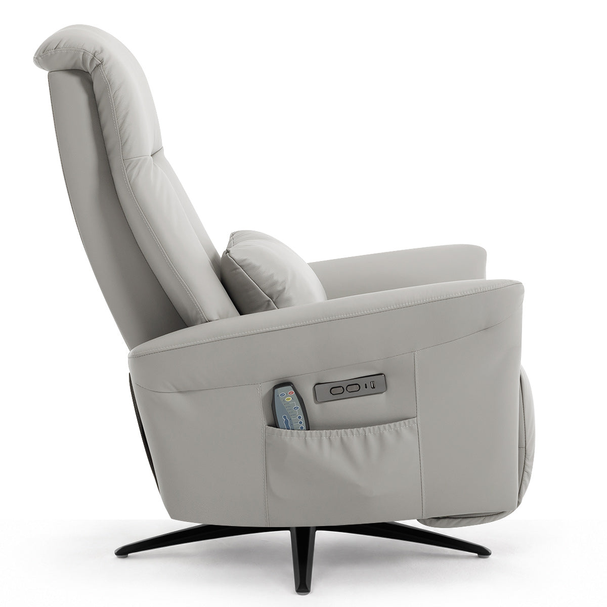 Radley Grey Real Leather Faced Pocket Sprung Swivel Recliner Chair with Heat & Massage
