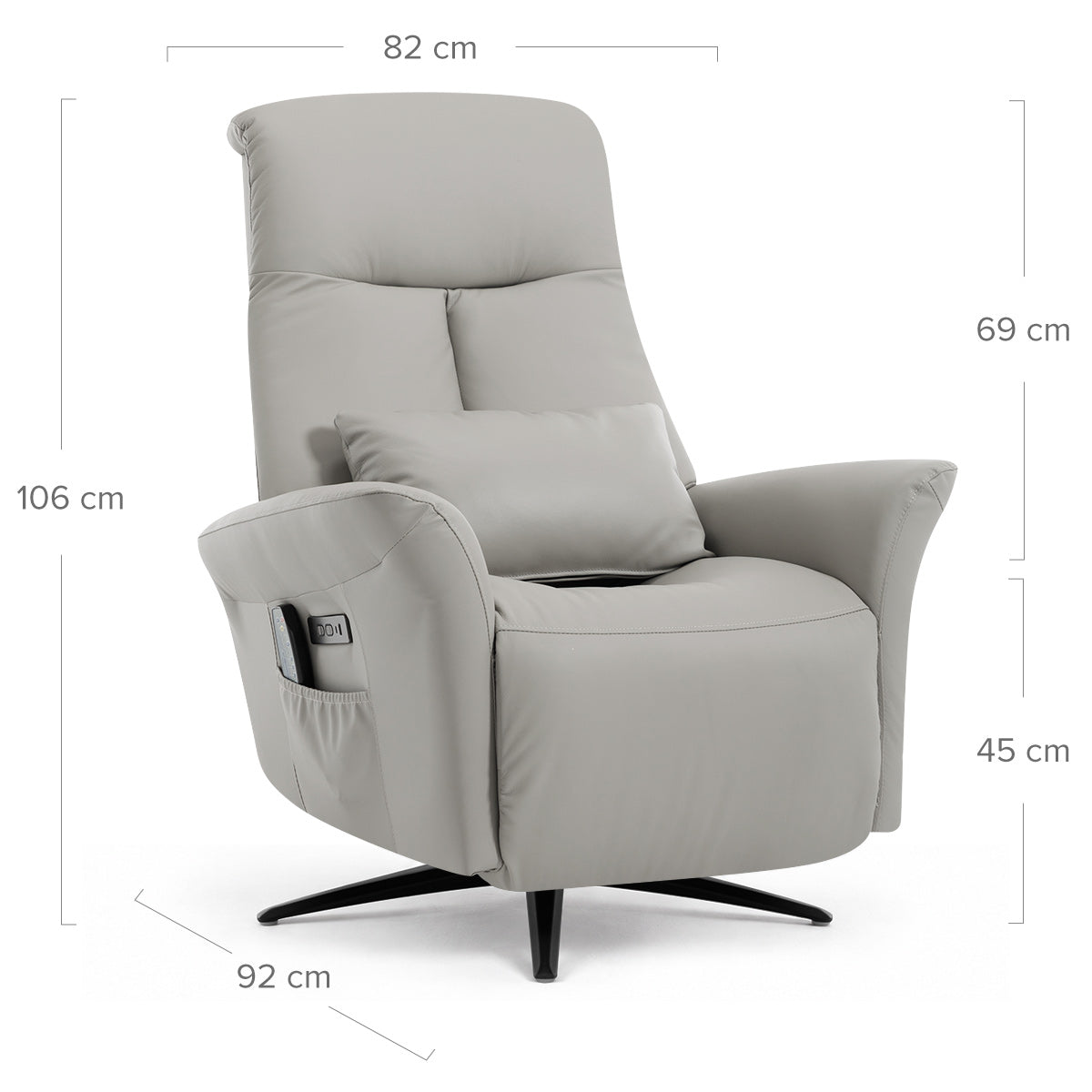 Radley Grey Real Leather Faced Pocket Sprung Swivel Recliner Chair with Heat & Massage