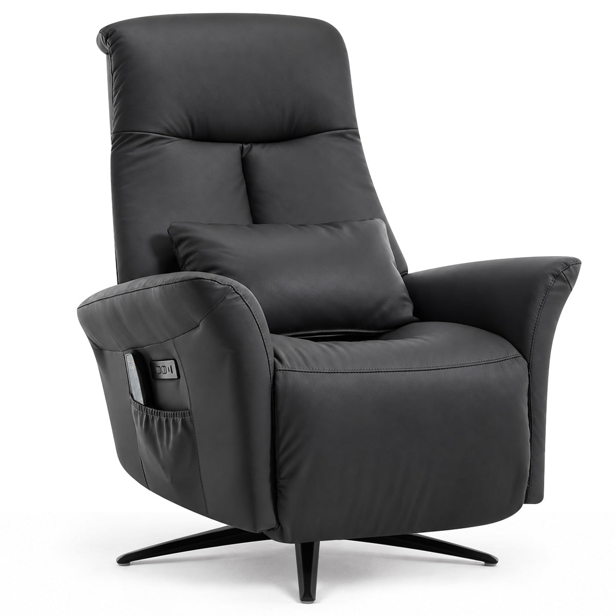 Radley Black Real Leather Faced Pocket Sprung Swivel Recliner Chair with Heat & Massage