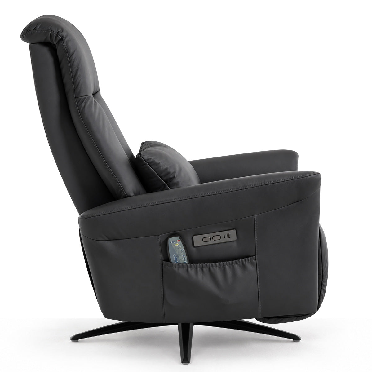 Radley Black Real Leather Faced Pocket Sprung Swivel Recliner Chair with Heat & Massage