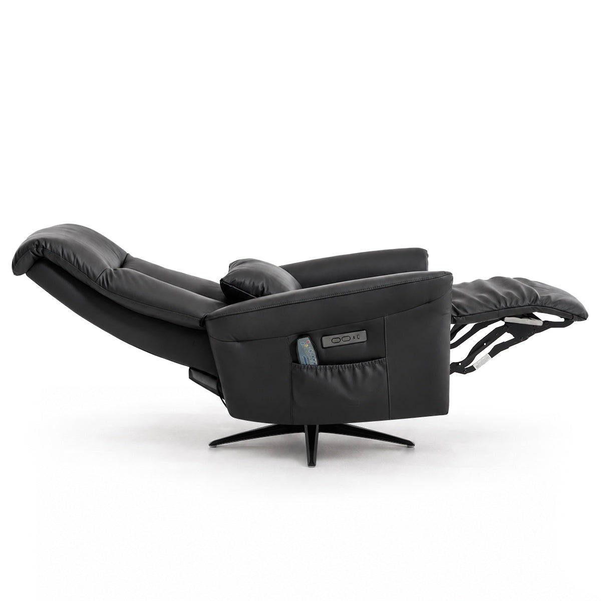 Radley Black Real Leather Faced Pocket Sprung Swivel Recliner Chair with Heat & Massage