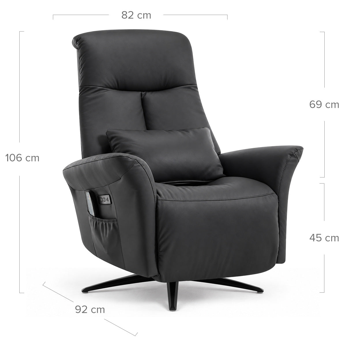 Radley Black Real Leather Faced Pocket Sprung Swivel Recliner Chair with Heat & Massage