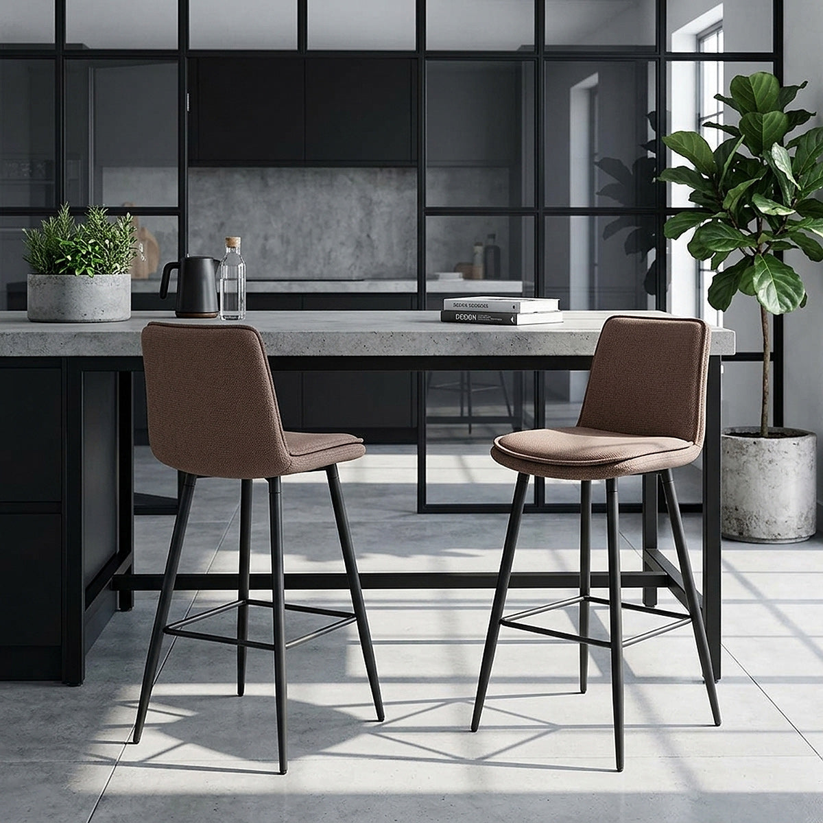 Abi Bar Stool Brown Fabric