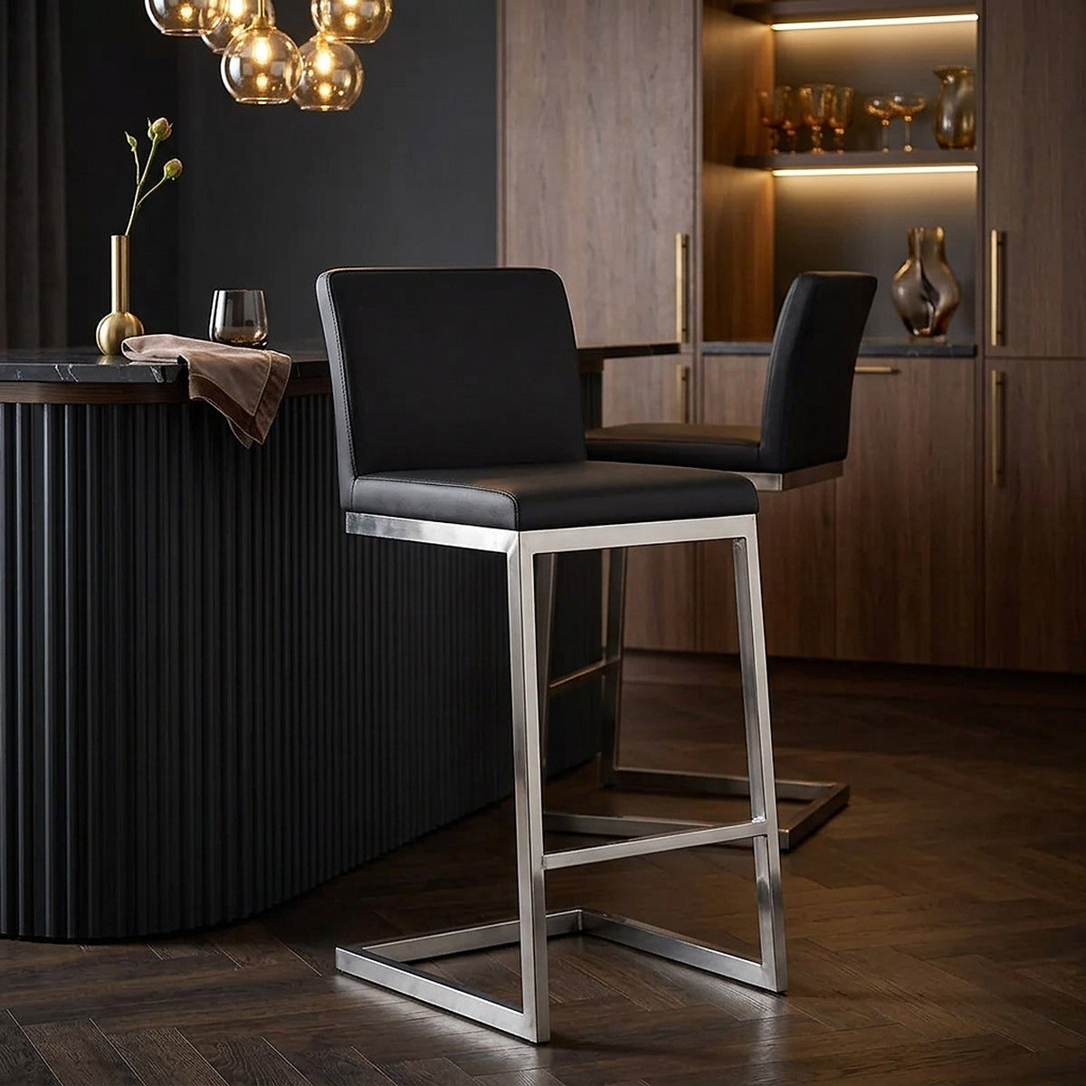 Ace Brushed Steel Stool Black