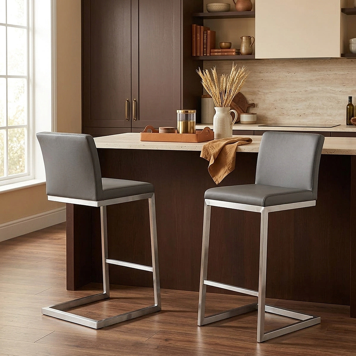 Ace Brushed Steel Stool Grey