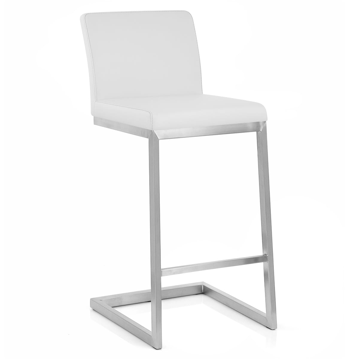 Ace Brushed Steel Stool White