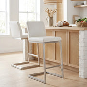 Ace Brushed Steel Stool White