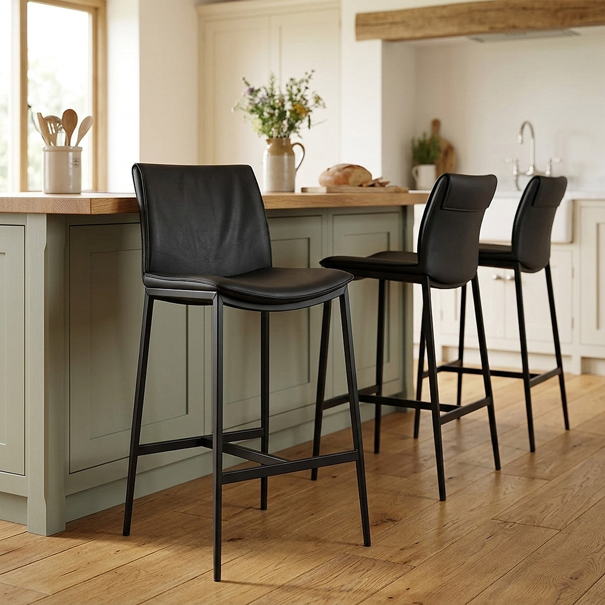 Addison Real Leather Stool Black