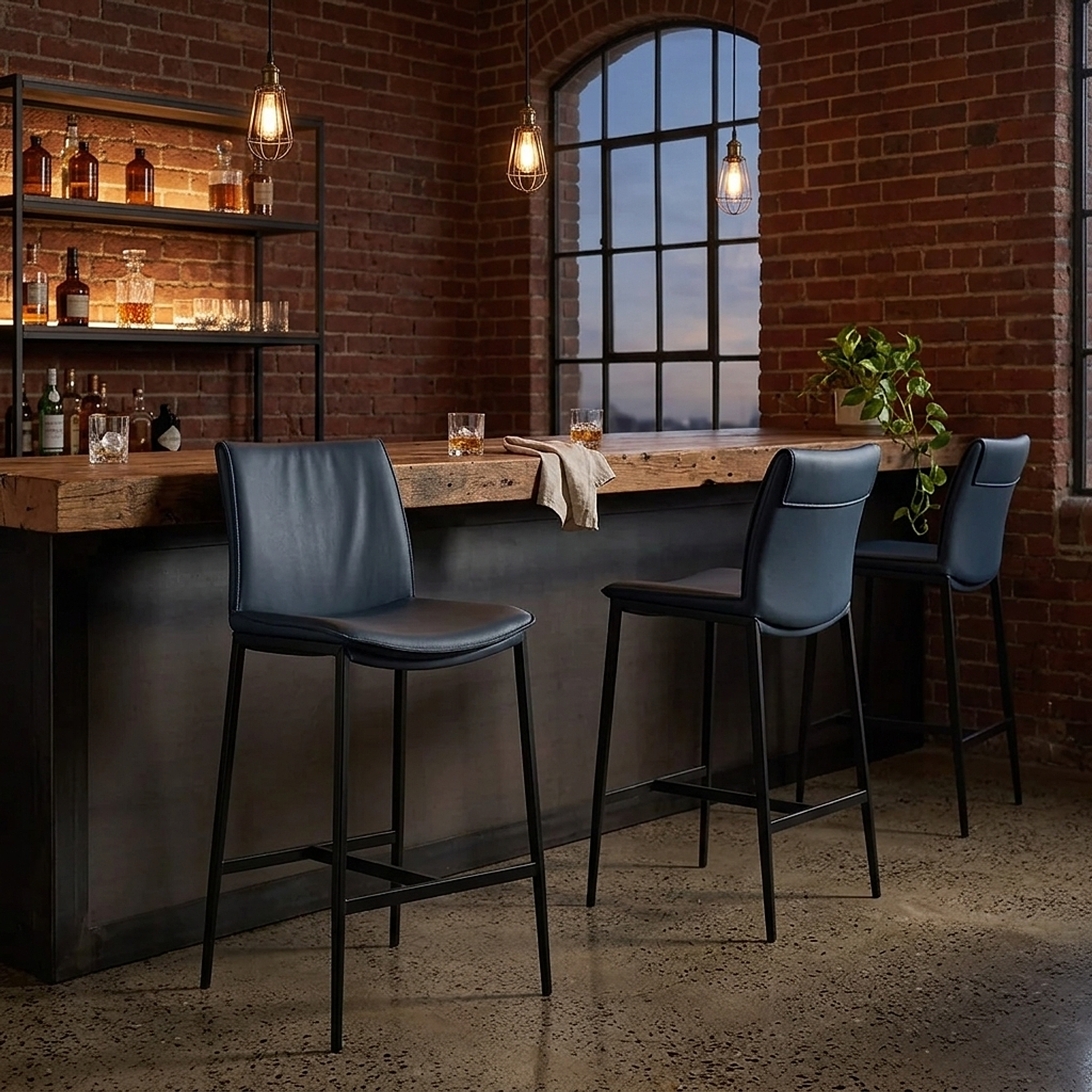Addison Real Leather Stool Blue