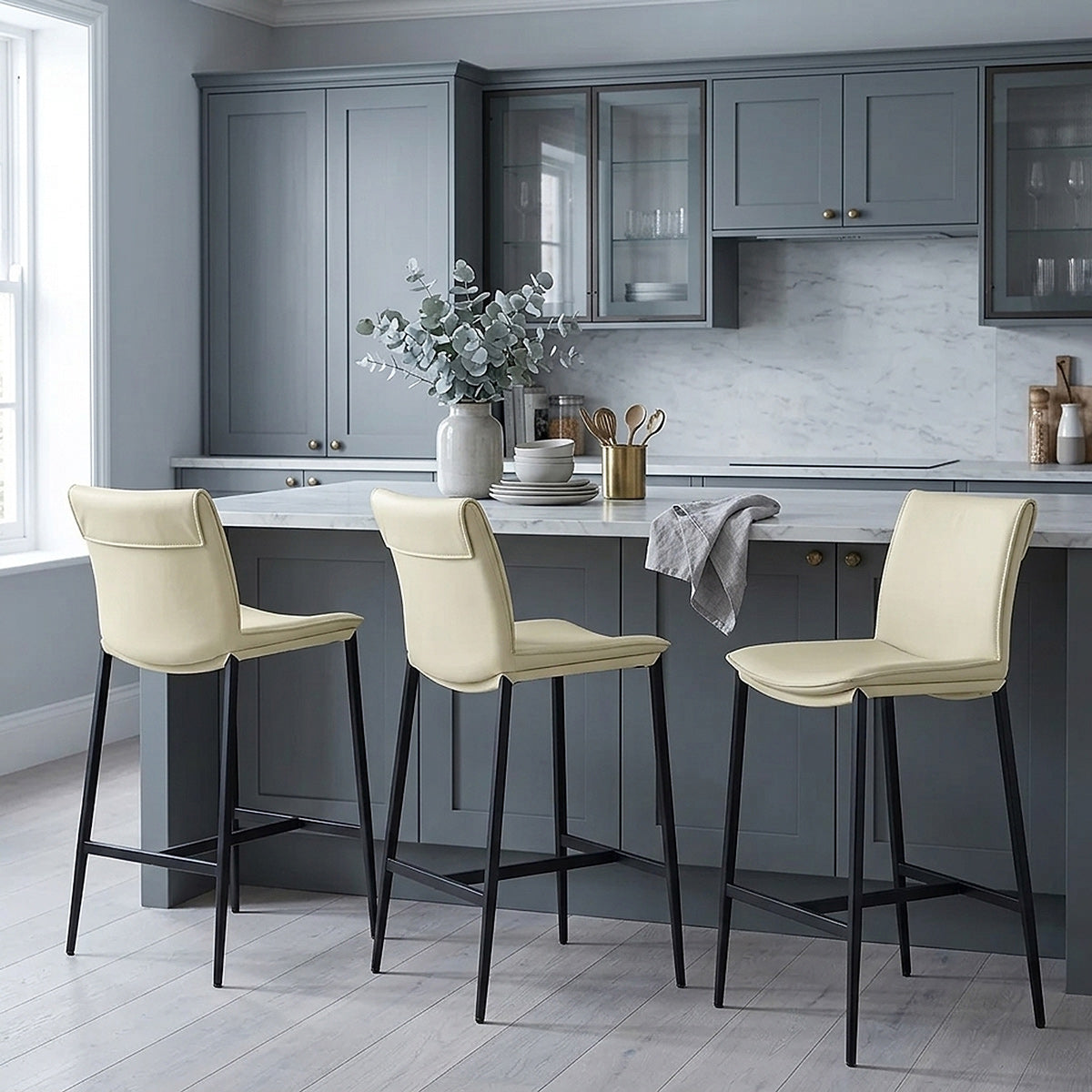 Addison Real Leather Stool Cream