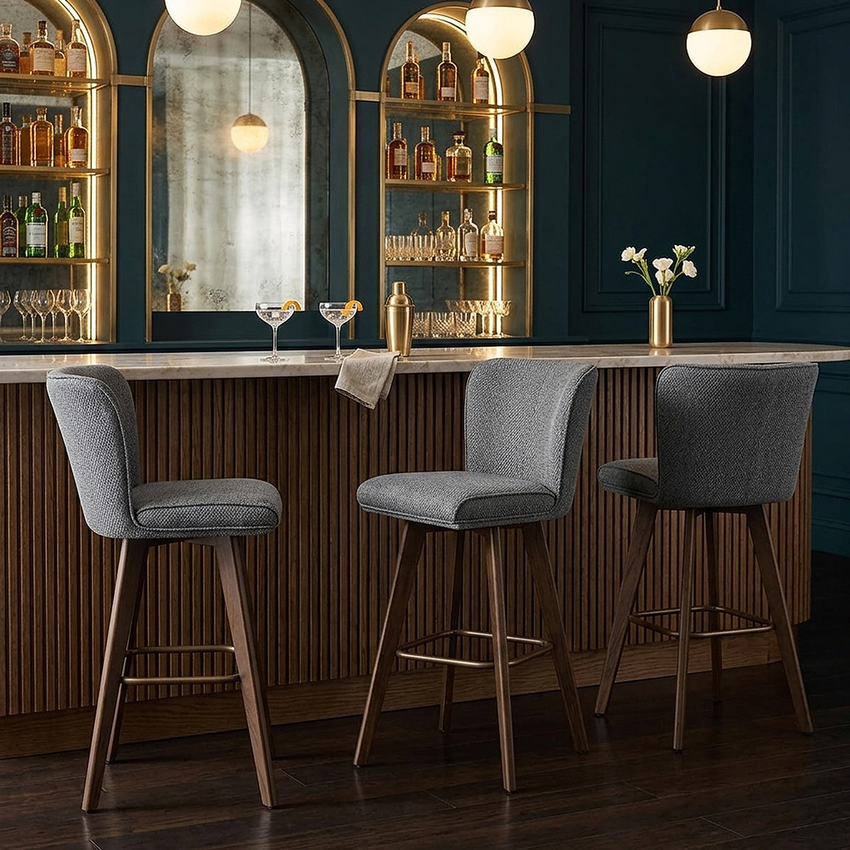 Aldo Dark Oak Bar Stool Charcoal Fabric