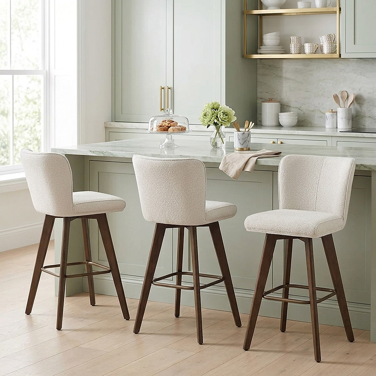 Aldo Dark Oak Bar Stool Ivory Fabric