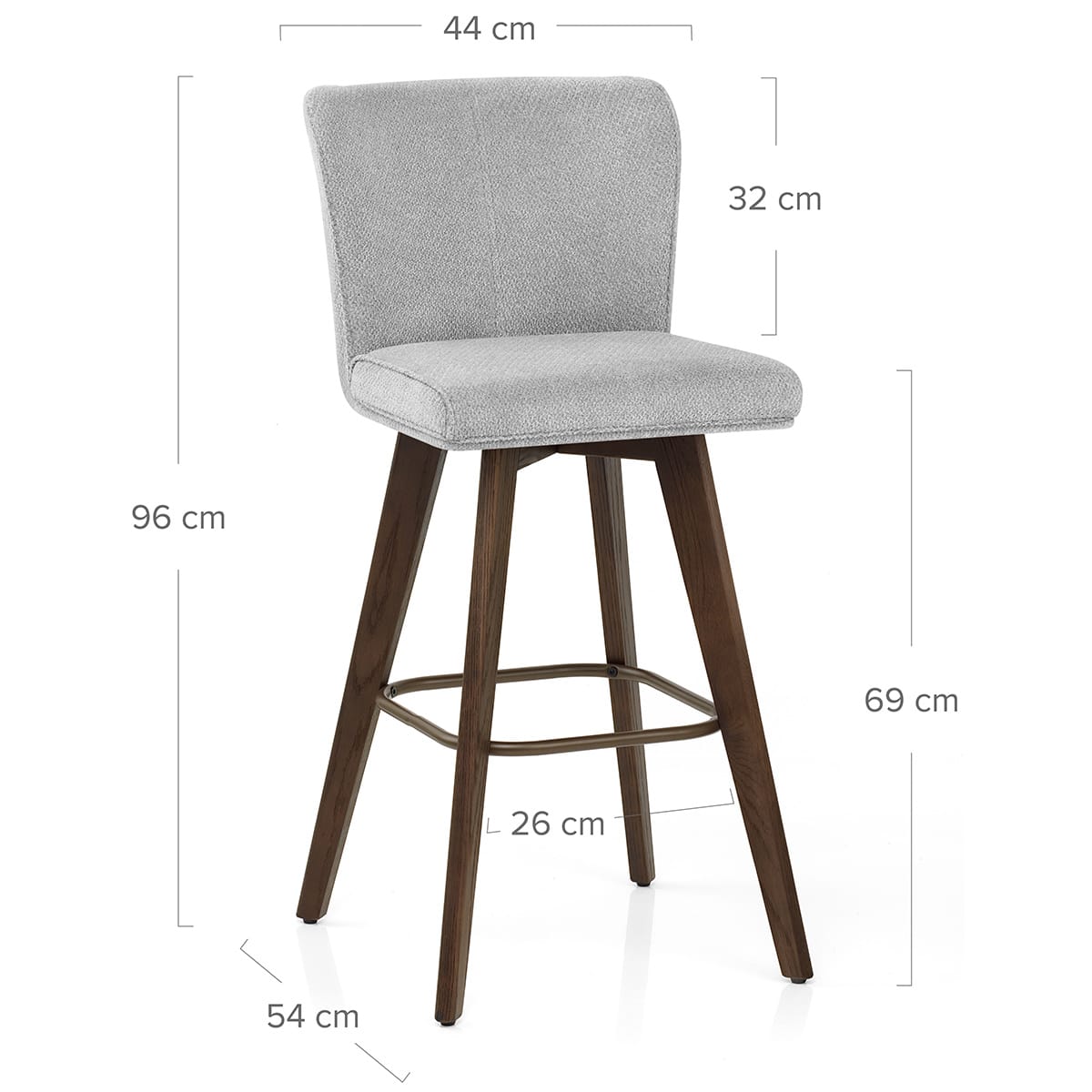 Aldo Dark Oak Bar Stool Light Grey Fabric