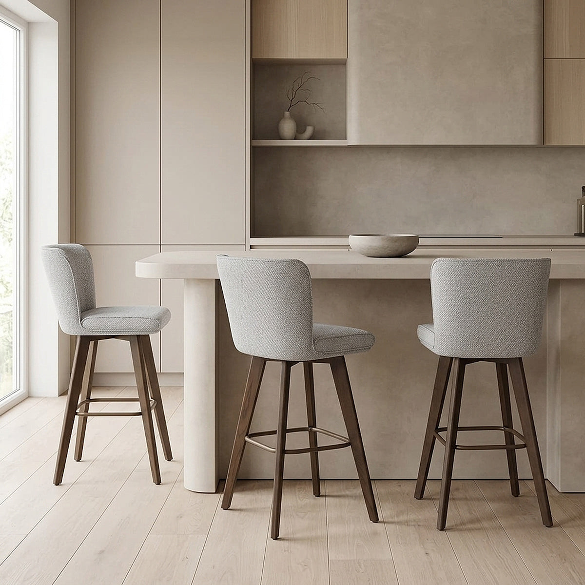 Aldo Dark Oak Bar Stool Light Grey Fabric