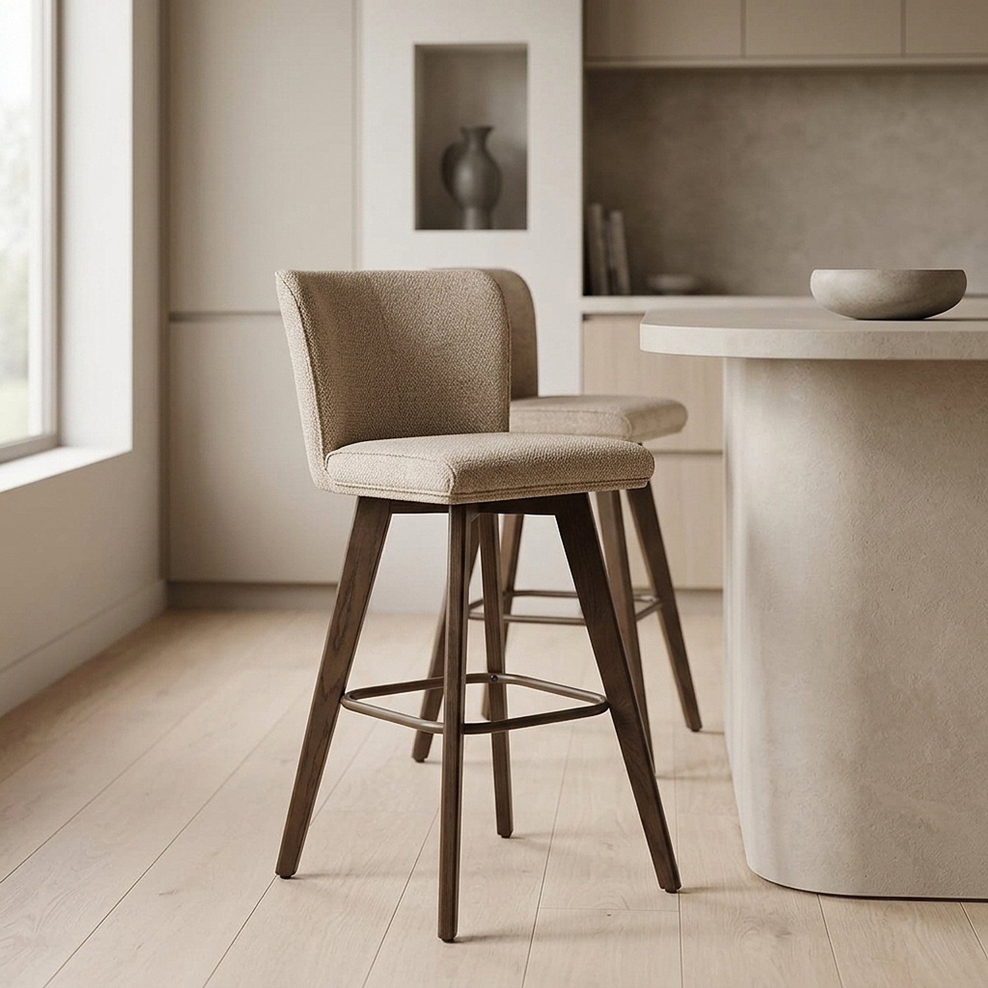 Aldo Dark Oak Bar Stool Tweed Fabric