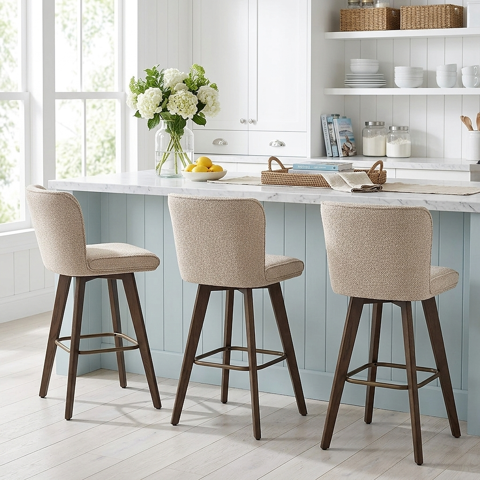 Aldo Dark Oak Bar Stool Tweed Fabric