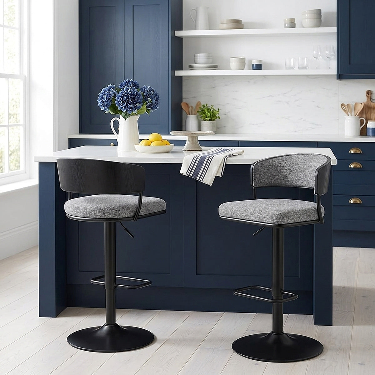 Alexa Bar Stool Grey Fabric
