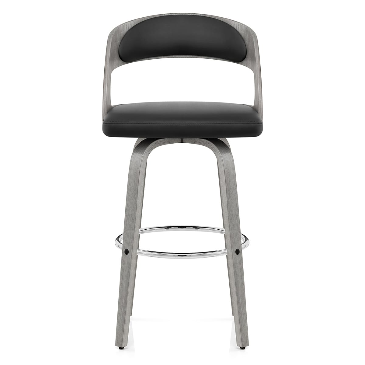 Alicia Grey Wooden Stool Black Real Leather
