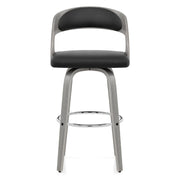 Alicia Grey Wooden Stool Black Real Leather