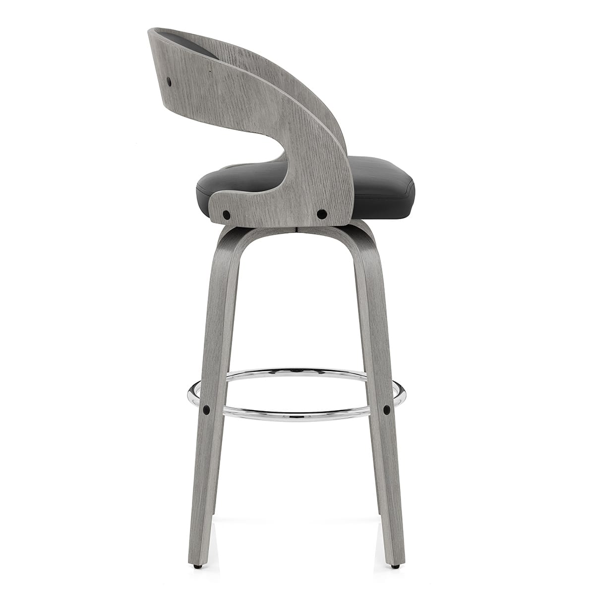 Alicia Grey Wooden Stool Black Real Leather