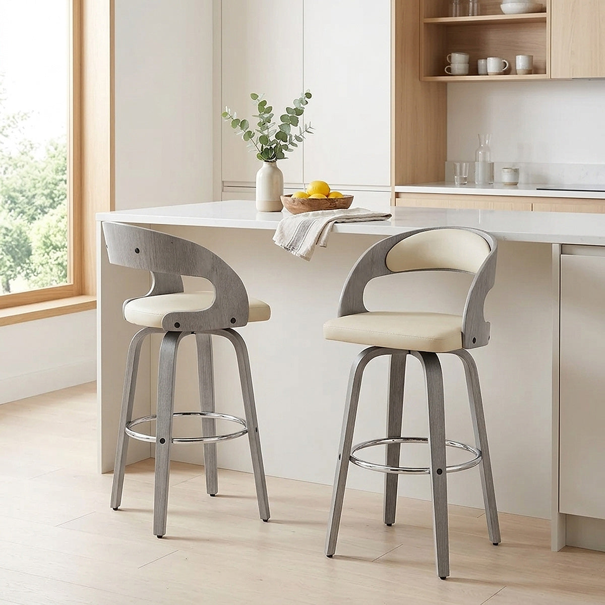 Alicia Grey Wooden Stool Cream
