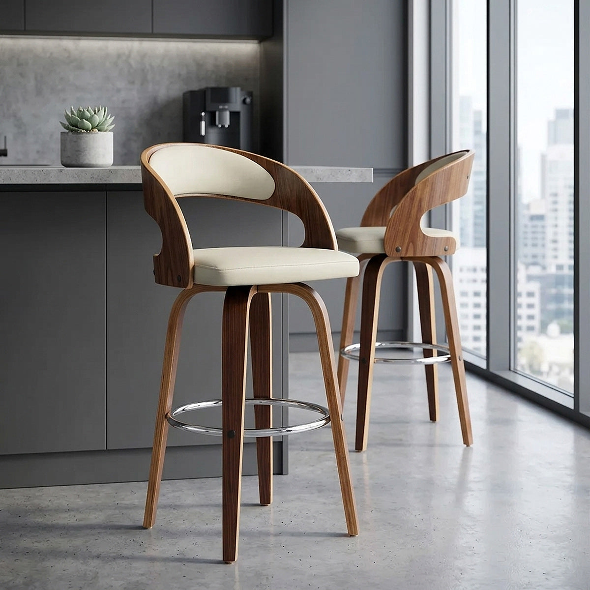 Alicia Walnut Bar Stool Cream