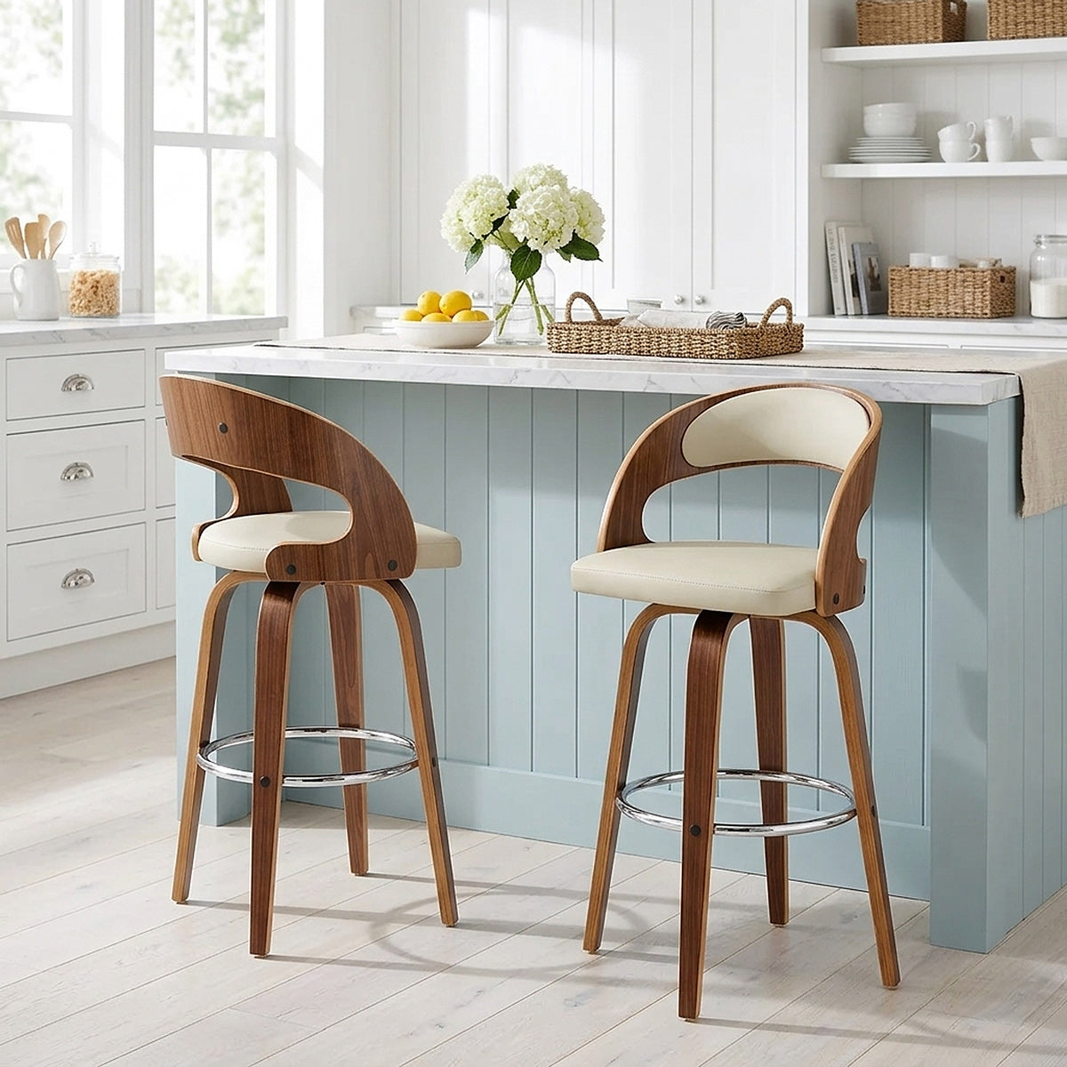 Alicia Walnut Bar Stool Cream